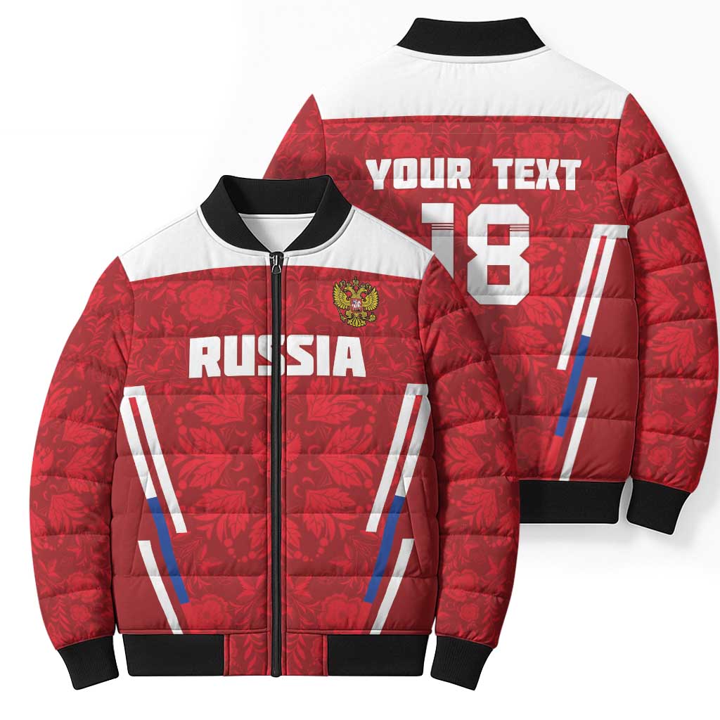 Custom Russia Football Bomber Puffer Jacket Red Eagle Spirit - Wonder Print Shop