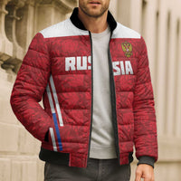 Custom Russia Football Bomber Puffer Jacket Red Eagle Spirit - Wonder Print Shop