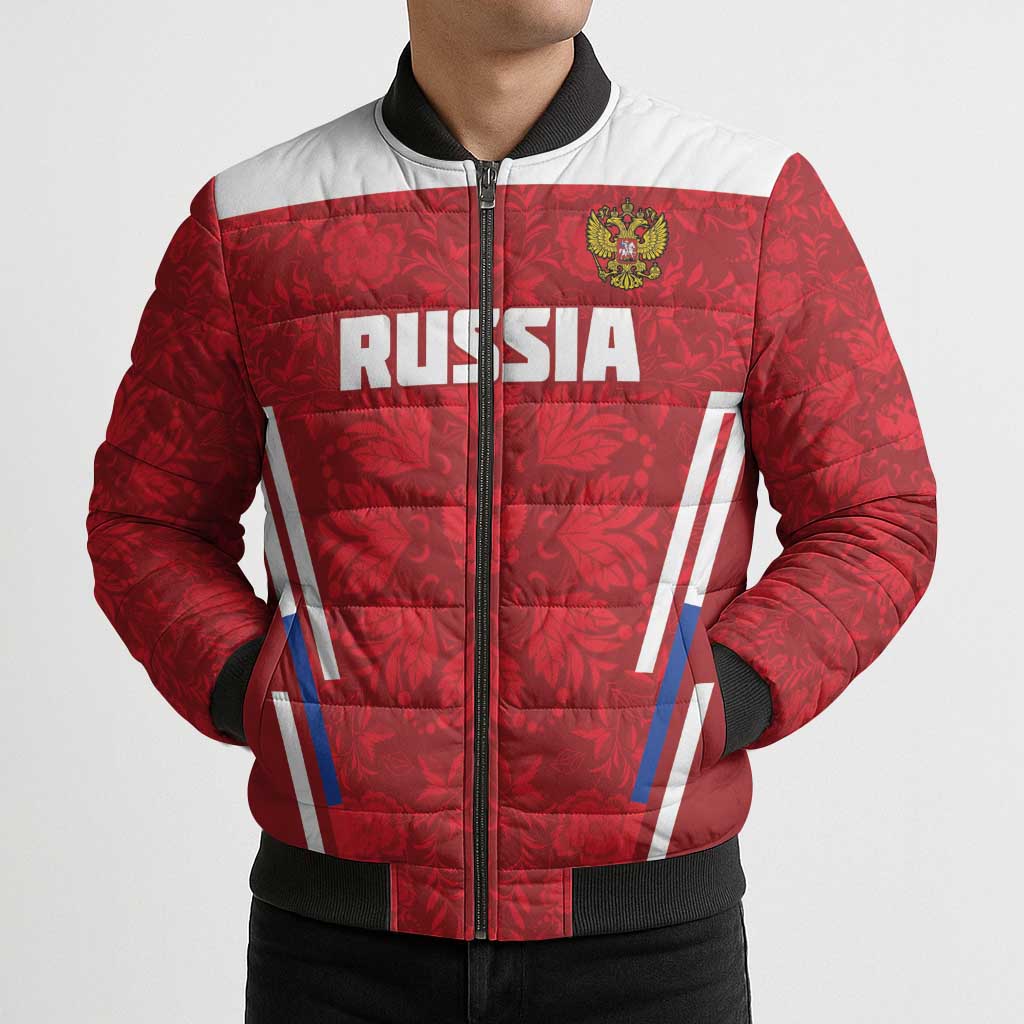 Custom Russia Football Bomber Puffer Jacket Red Eagle Spirit - Wonder Print Shop
