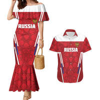 Custom Russia Football Couples Matching Mermaid Dress and Hawaiian Shirt Red Eagle Spirit - Wonder Print Shop