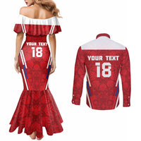 Custom Russia Football Couples Matching Mermaid Dress and Long Sleeve Button Shirt Red Eagle Spirit - Wonder Print Shop