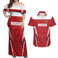 Custom Russia Football Couples Matching Off Shoulder Maxi Dress and Hawaiian Shirt Red Eagle Spirit - Wonder Print Shop