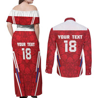 Custom Russia Football Couples Matching Off Shoulder Maxi Dress and Long Sleeve Button Shirt Red Eagle Spirit - Wonder Print Shop