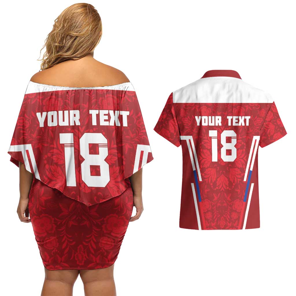 Custom Russia Football Couples Matching Off Shoulder Short Dress and Hawaiian Shirt Red Eagle Spirit - Wonder Print Shop