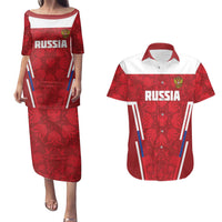 Custom Russia Football Couples Matching Puletasi and Hawaiian Shirt Red Eagle Spirit - Wonder Print Shop