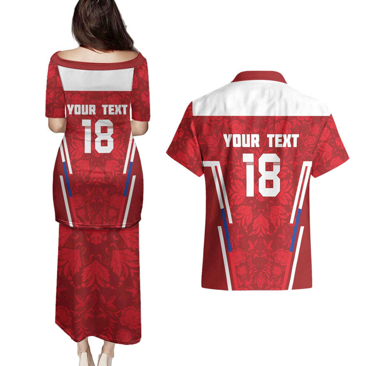 Custom Russia Football Couples Matching Puletasi and Hawaiian Shirt Red Eagle Spirit - Wonder Print Shop