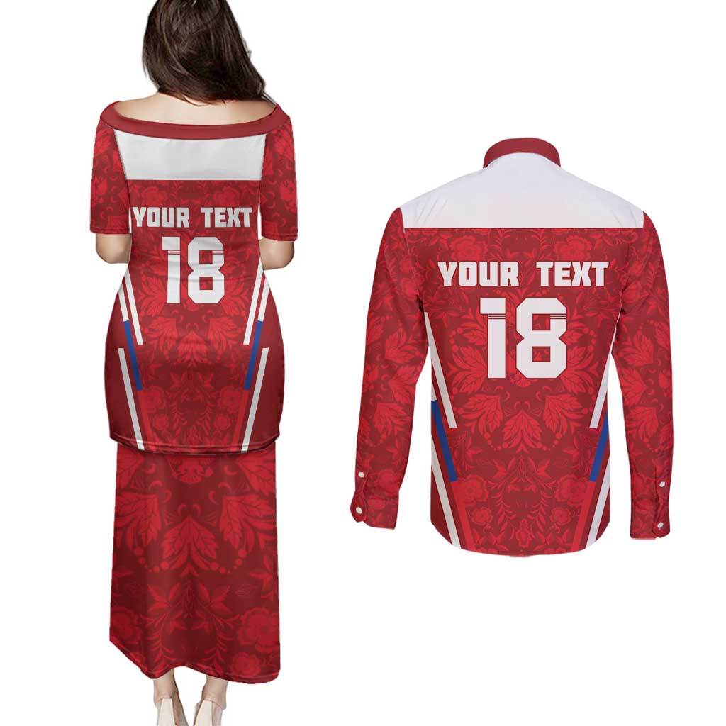 Custom Russia Football Couples Matching Puletasi and Long Sleeve Button Shirt Red Eagle Spirit - Wonder Print Shop