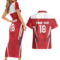 Custom Russia Football Couples Matching Short Sleeve Bodycon Dress and Hawaiian Shirt Red Eagle Spirit - Wonder Print Shop