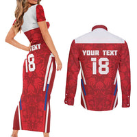 Custom Russia Football Couples Matching Short Sleeve Bodycon Dress and Long Sleeve Button Shirt Red Eagle Spirit - Wonder Print Shop
