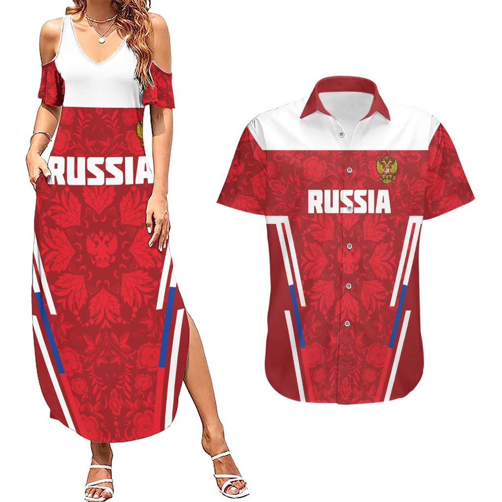 Custom Russia Football Couples Matching Summer Maxi Dress and Hawaiian Shirt Red Eagle Spirit - Wonder Print Shop