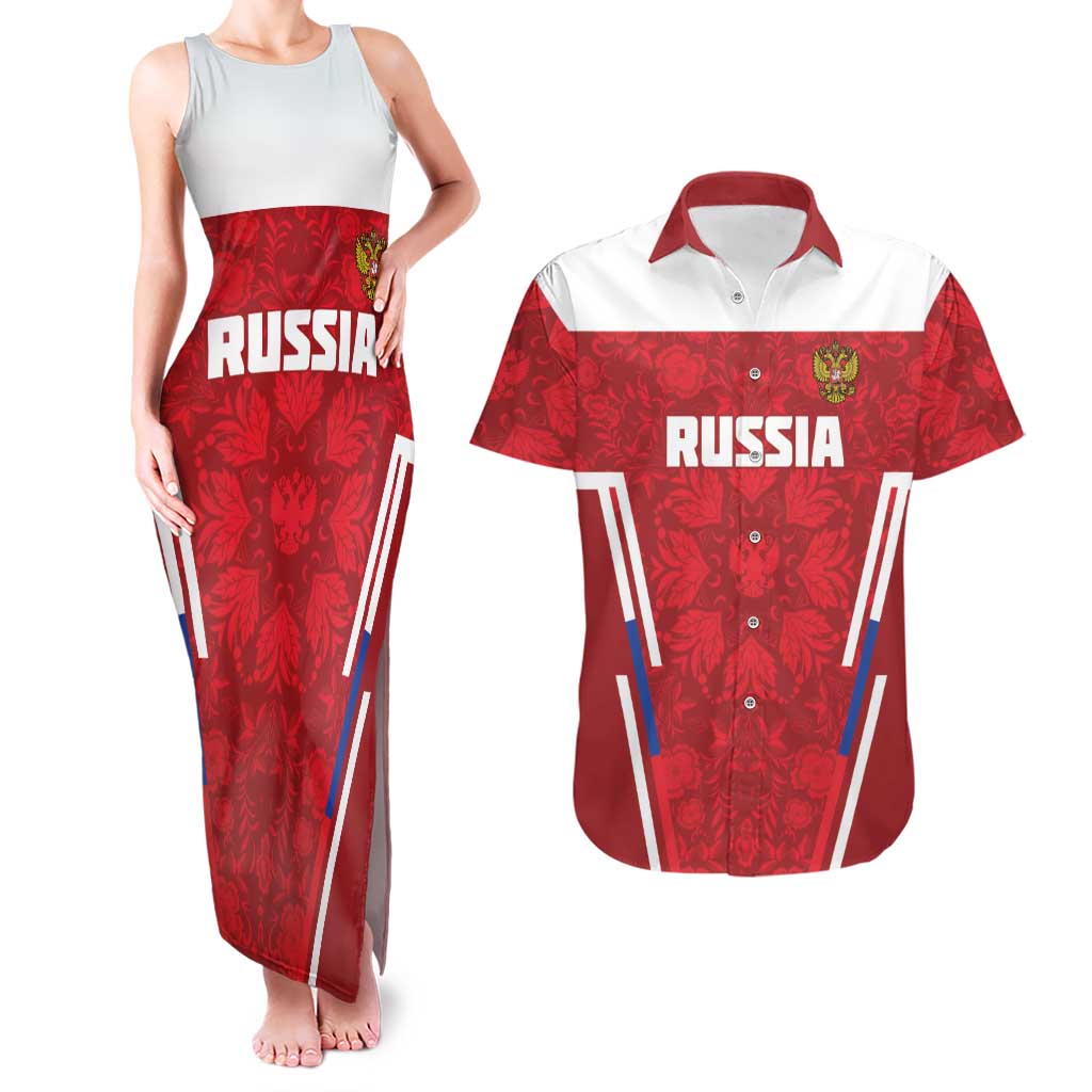 Custom Russia Football Couples Matching Tank Maxi Dress and Hawaiian Shirt Red Eagle Spirit - Wonder Print Shop