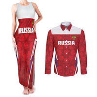 Custom Russia Football Couples Matching Tank Maxi Dress and Long Sleeve Button Shirt Red Eagle Spirit - Wonder Print Shop