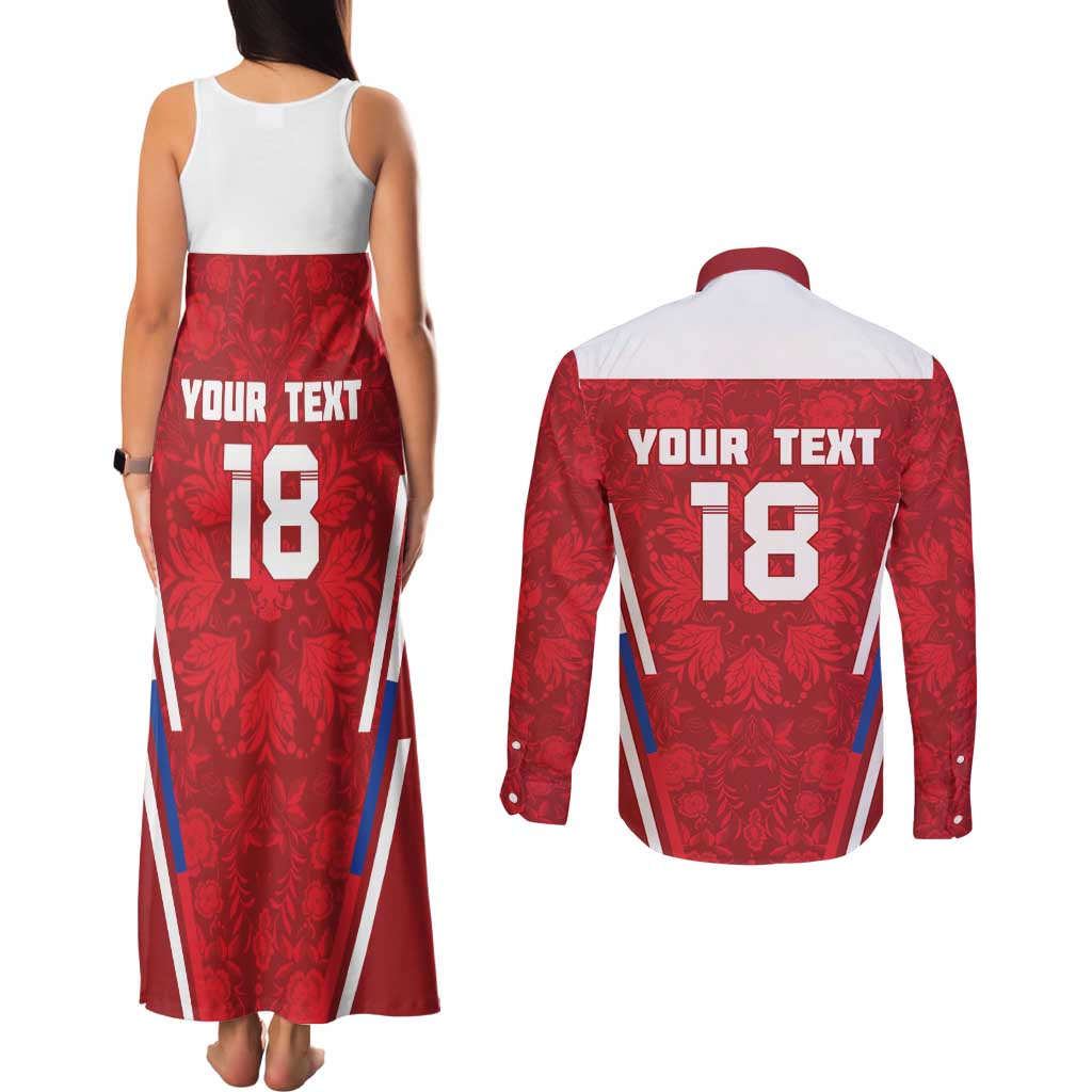 Custom Russia Football Couples Matching Tank Maxi Dress and Long Sleeve Button Shirt Red Eagle Spirit - Wonder Print Shop