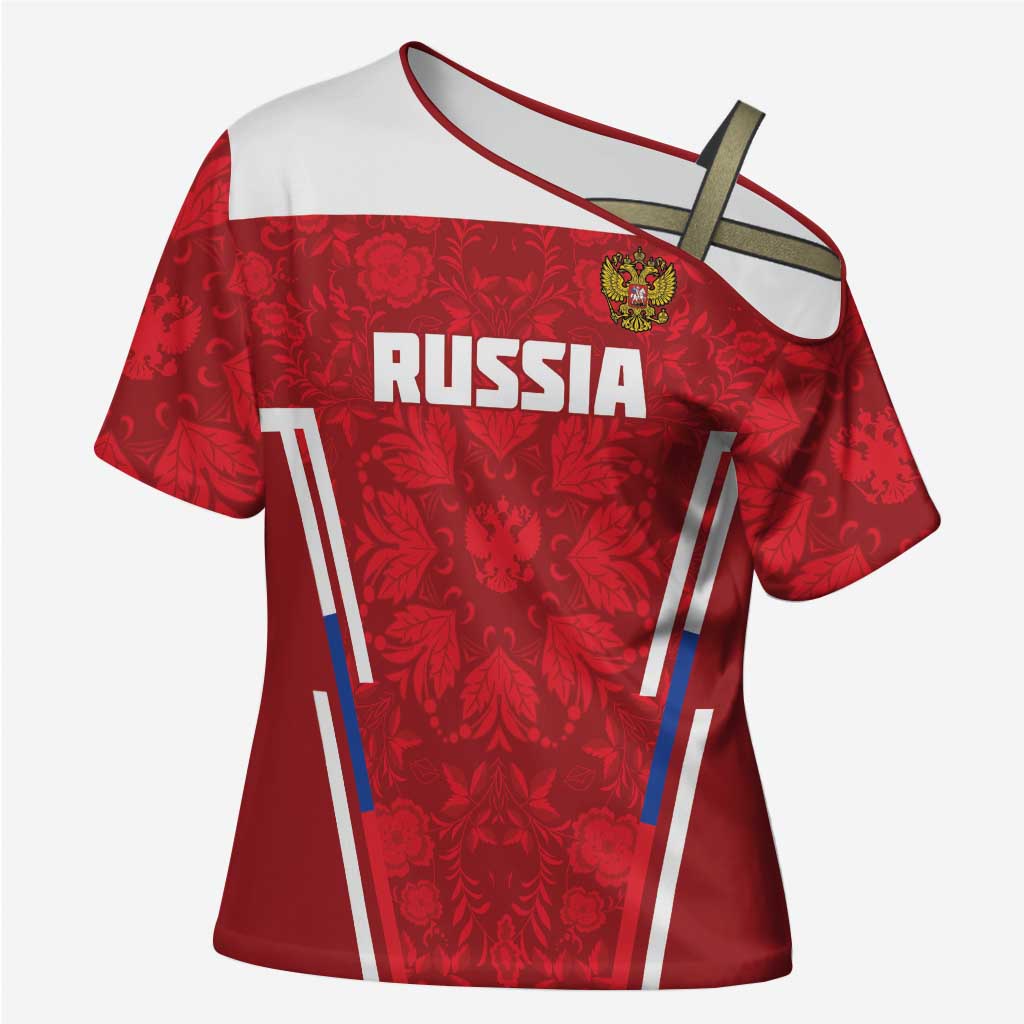 Custom Russia Football Cross Shoulder Shirt Red Eagle Spirit - Wonder Print Shop