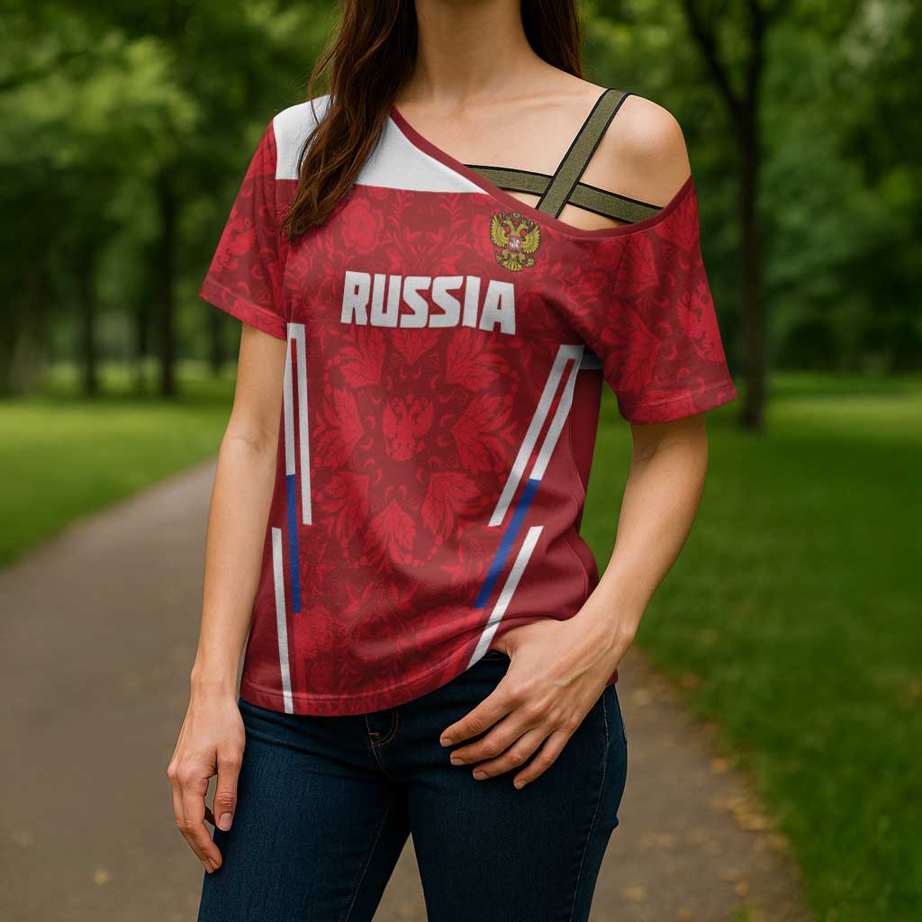 Custom Russia Football Cross Shoulder Shirt Red Eagle Spirit - Wonder Print Shop