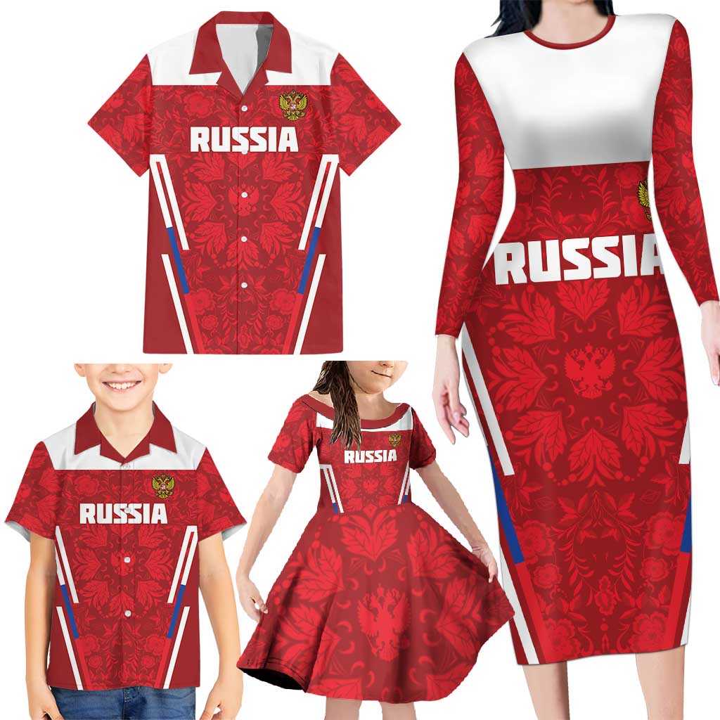 Custom Russia Football Family Matching Long Sleeve Bodycon Dress and Hawaiian Shirt Red Eagle Spirit - Wonder Print Shop