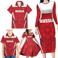 Custom Russia Football Family Matching Long Sleeve Bodycon Dress and Hawaiian Shirt Red Eagle Spirit - Wonder Print Shop