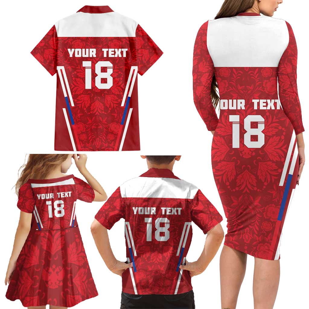 Custom Russia Football Family Matching Long Sleeve Bodycon Dress and Hawaiian Shirt Red Eagle Spirit - Wonder Print Shop