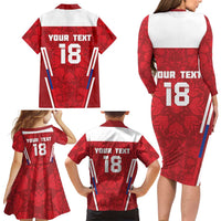 Custom Russia Football Family Matching Long Sleeve Bodycon Dress and Hawaiian Shirt Red Eagle Spirit - Wonder Print Shop
