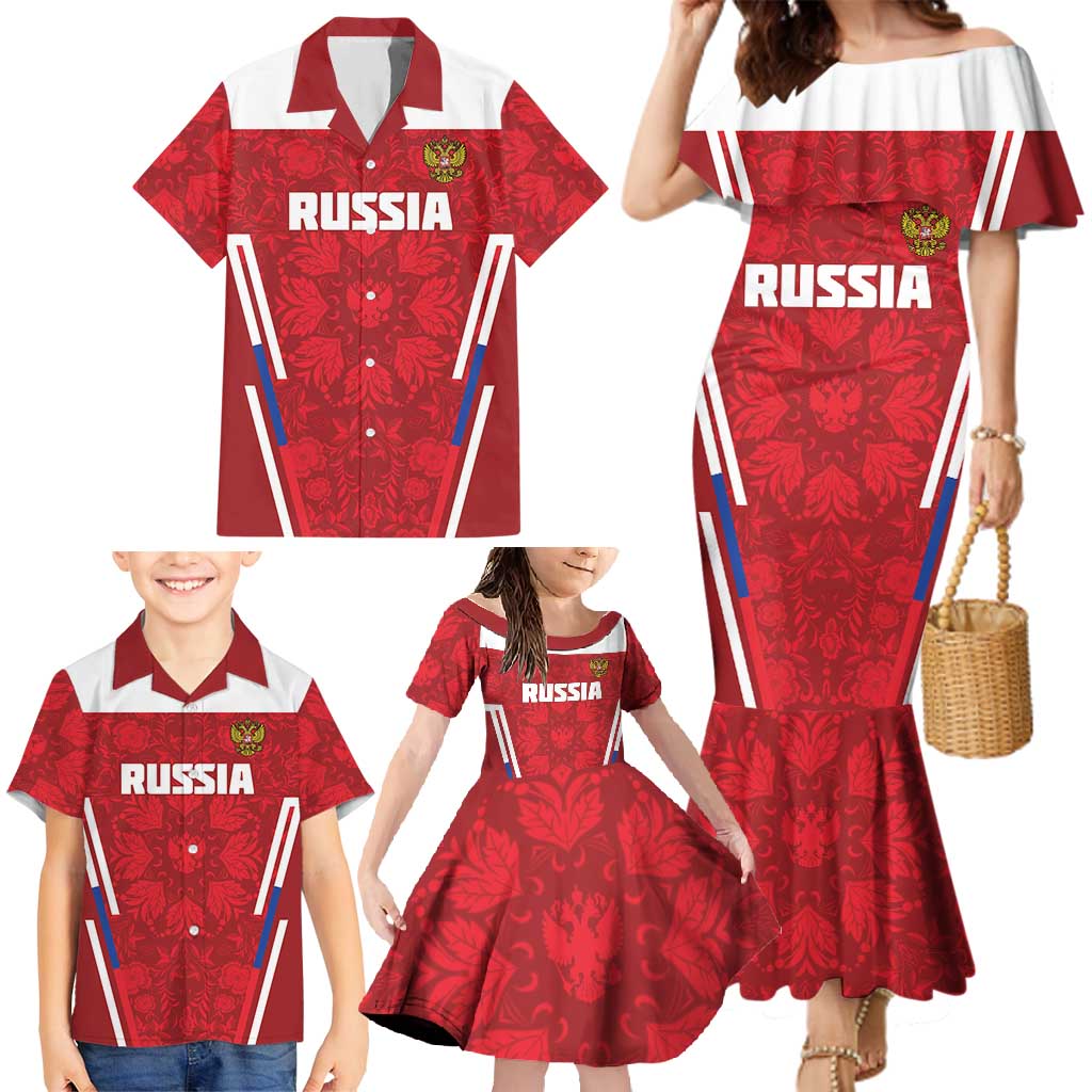 Custom Russia Football Family Matching Mermaid Dress and Hawaiian Shirt Red Eagle Spirit - Wonder Print Shop