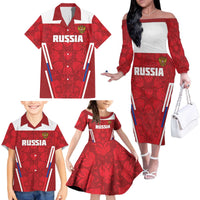 Custom Russia Football Family Matching Off The Shoulder Long Sleeve Dress and Hawaiian Shirt Red Eagle Spirit - Wonder Print Shop