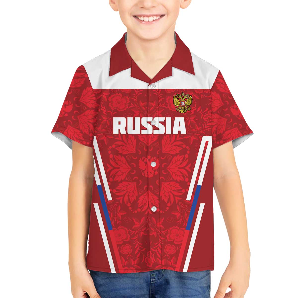 Custom Russia Football Family Matching Off The Shoulder Long Sleeve Dress and Hawaiian Shirt Red Eagle Spirit - Wonder Print Shop