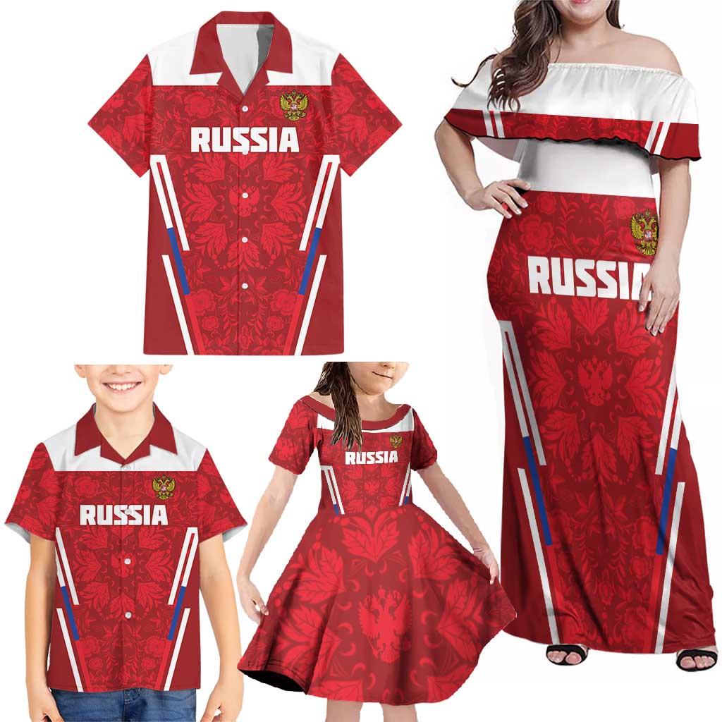 Custom Russia Football Family Matching Off Shoulder Maxi Dress and Hawaiian Shirt Red Eagle Spirit - Wonder Print Shop