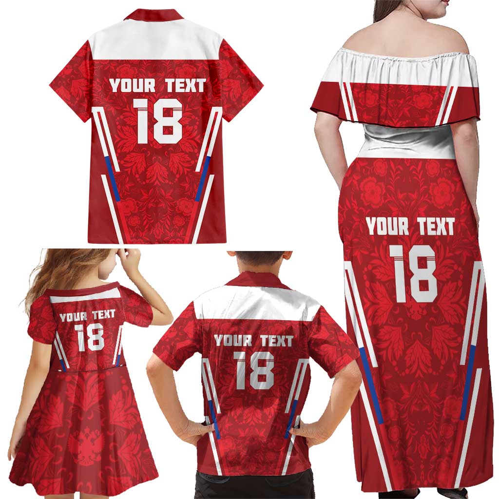 Custom Russia Football Family Matching Off Shoulder Maxi Dress and Hawaiian Shirt Red Eagle Spirit - Wonder Print Shop