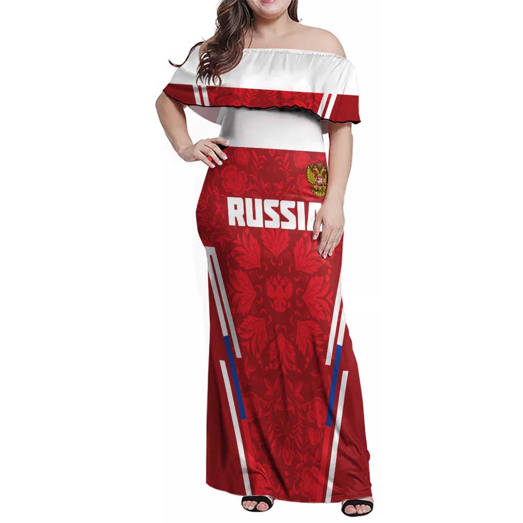 Custom Russia Football Family Matching Off Shoulder Maxi Dress and Hawaiian Shirt Red Eagle Spirit - Wonder Print Shop