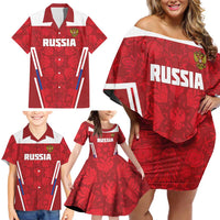 Custom Russia Football Family Matching Off Shoulder Short Dress and Hawaiian Shirt Red Eagle Spirit - Wonder Print Shop