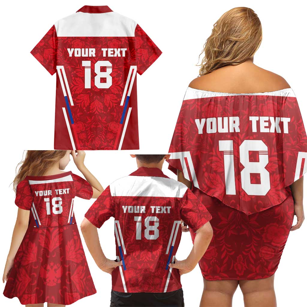Custom Russia Football Family Matching Off Shoulder Short Dress and Hawaiian Shirt Red Eagle Spirit - Wonder Print Shop