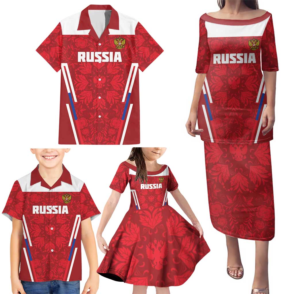Custom Russia Football Family Matching Puletasi and Hawaiian Shirt Red Eagle Spirit - Wonder Print Shop