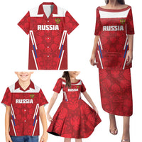 Custom Russia Football Family Matching Puletasi and Hawaiian Shirt Red Eagle Spirit - Wonder Print Shop