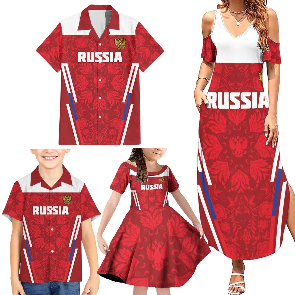 Custom Russia Football Family Matching Summer Maxi Dress and Hawaiian Shirt Red Eagle Spirit - Wonder Print Shop