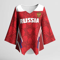 Custom Russia Football Kimono Sleeve Blouse Red Eagle Spirit - Wonder Print Shop