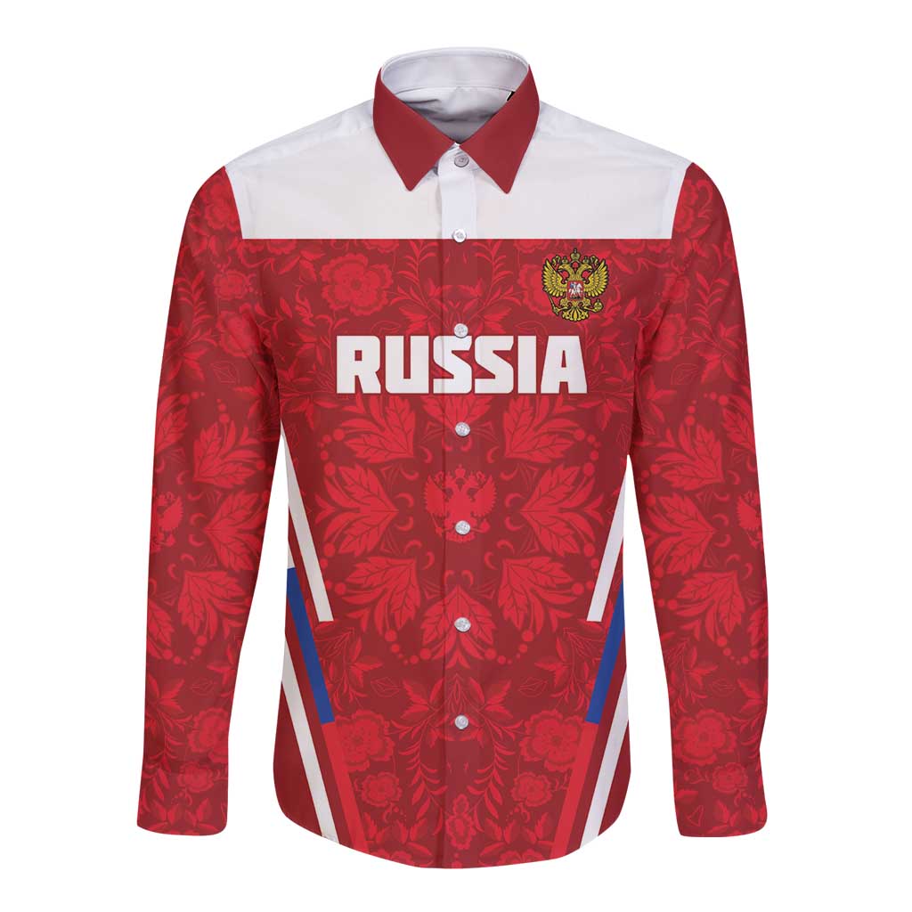 Custom Russia Football Long Sleeve Button Shirt Red Eagle Spirit - Wonder Print Shop