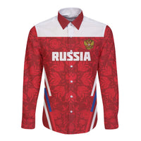 Custom Russia Football Long Sleeve Button Shirt Red Eagle Spirit - Wonder Print Shop