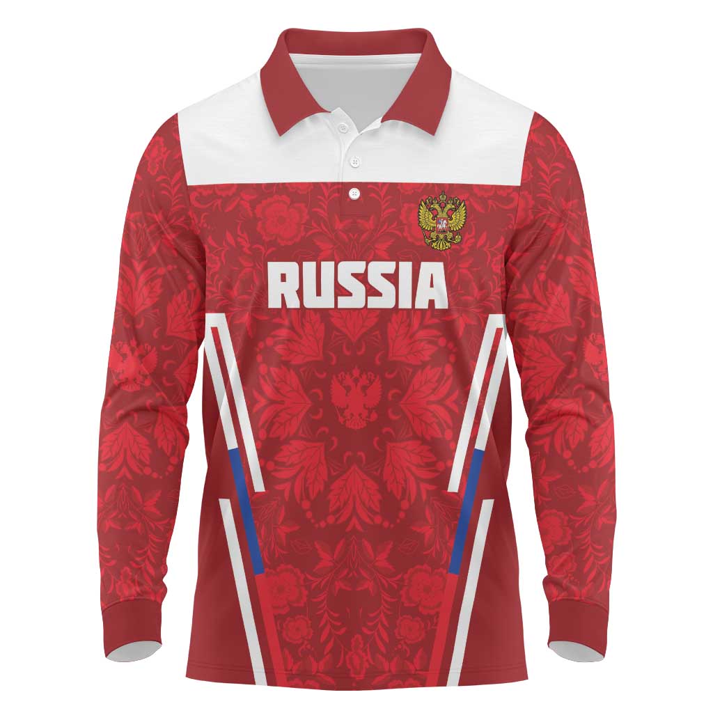Custom Russia Football Long Sleeve Polo Shirt Red Eagle Spirit - Wonder Print Shop