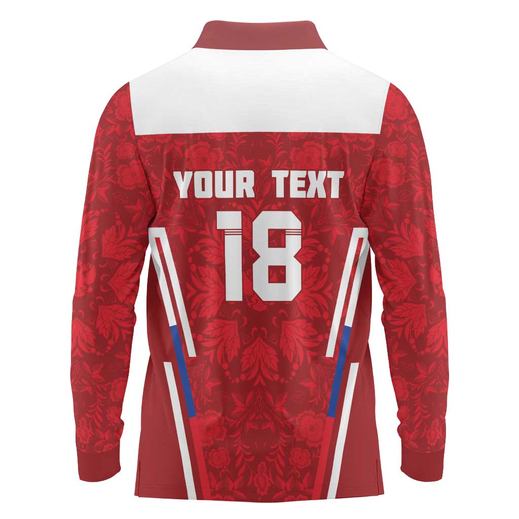 Custom Russia Football Long Sleeve Polo Shirt Red Eagle Spirit - Wonder Print Shop