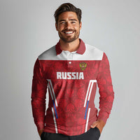 Custom Russia Football Long Sleeve Polo Shirt Red Eagle Spirit - Wonder Print Shop