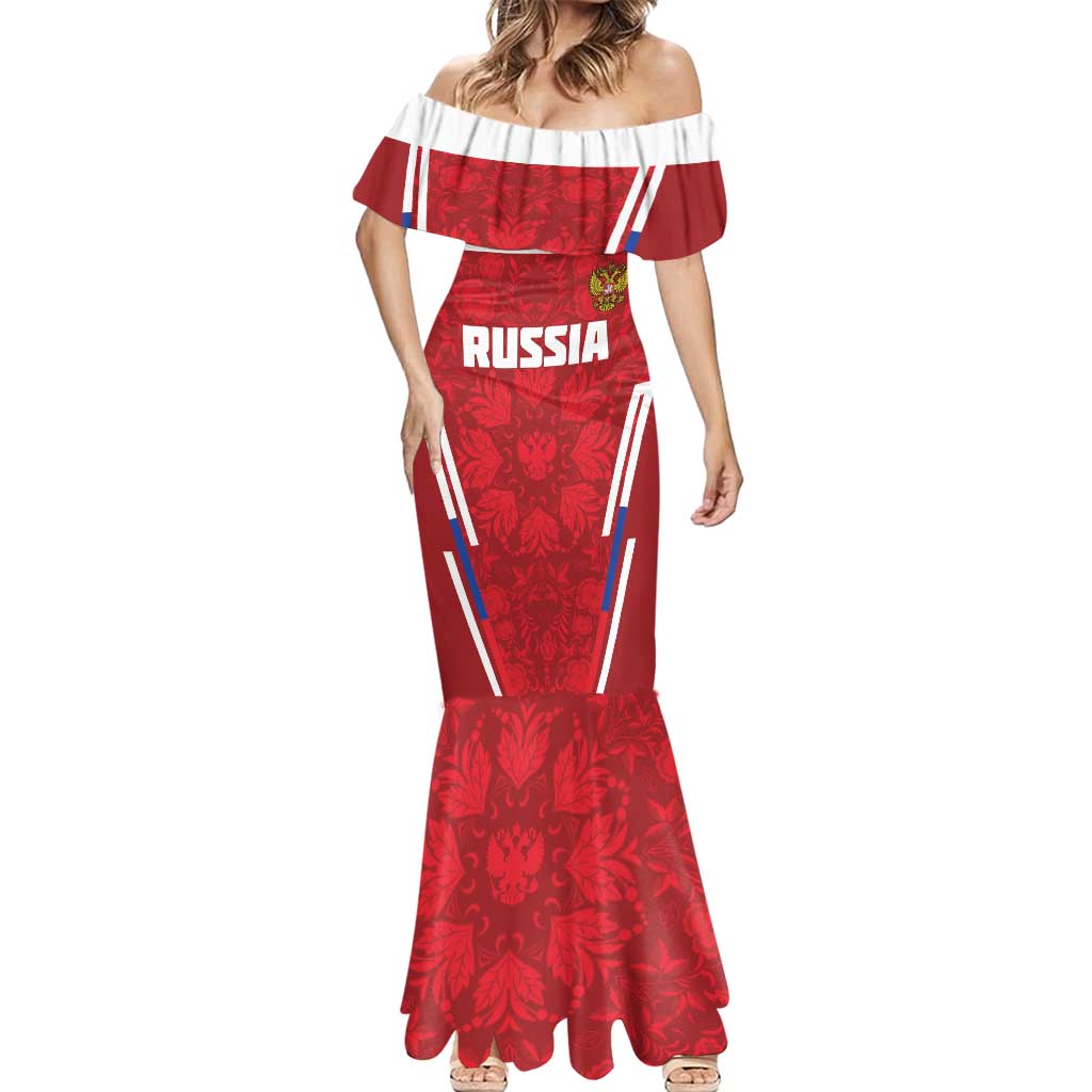 Custom Russia Football Mermaid Dress Red Eagle Spirit - Wonder Print Shop