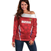 Custom Russia Football Off Shoulder Sweater Red Eagle Spirit - Wonder Print Shop