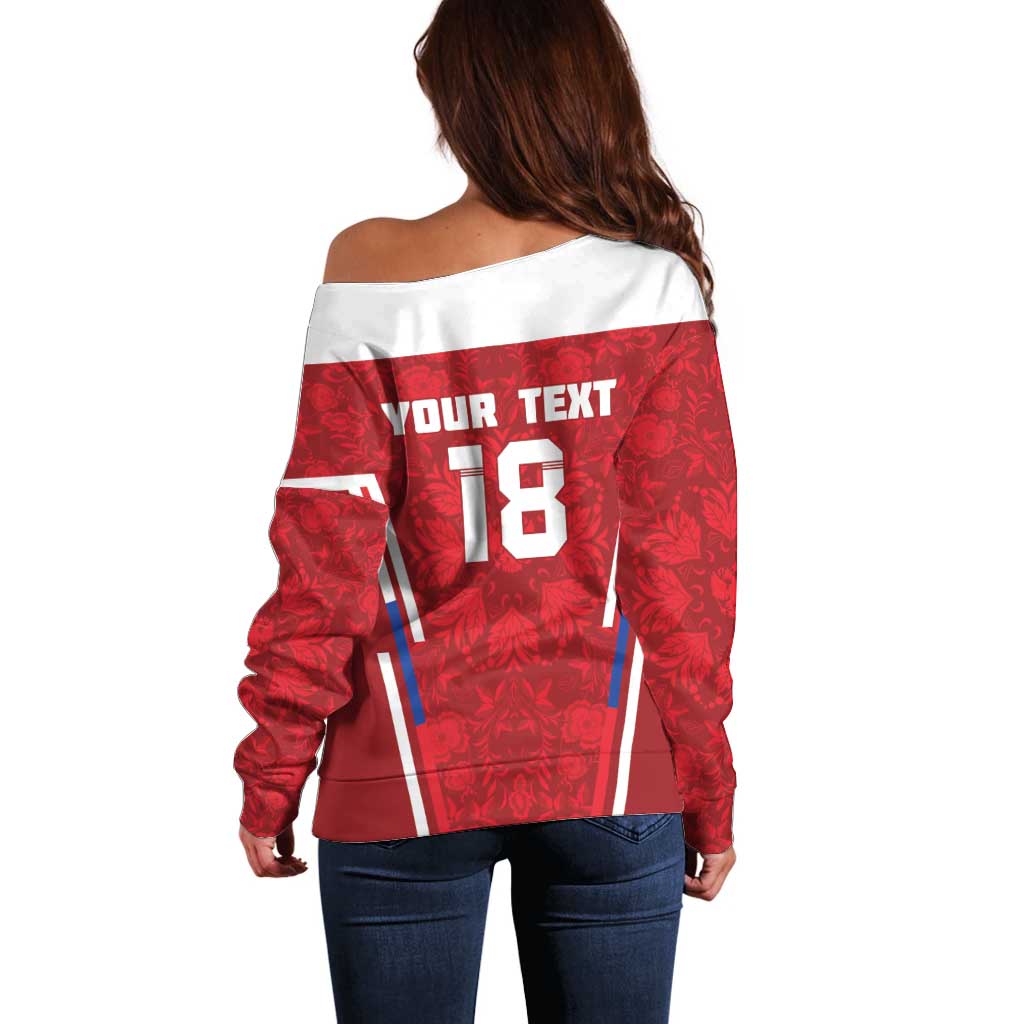 Custom Russia Football Off Shoulder Sweater Red Eagle Spirit - Wonder Print Shop