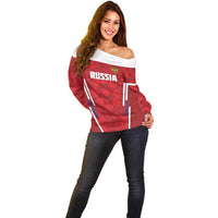 Custom Russia Football Off Shoulder Sweater Red Eagle Spirit - Wonder Print Shop