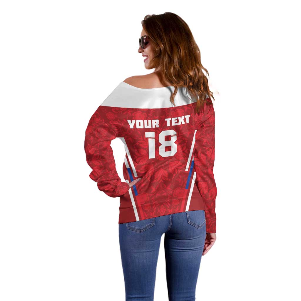 Custom Russia Football Off Shoulder Sweater Red Eagle Spirit - Wonder Print Shop