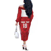 Custom Russia Football Off The Shoulder Long Sleeve Dress Red Eagle Spirit - Wonder Print Shop