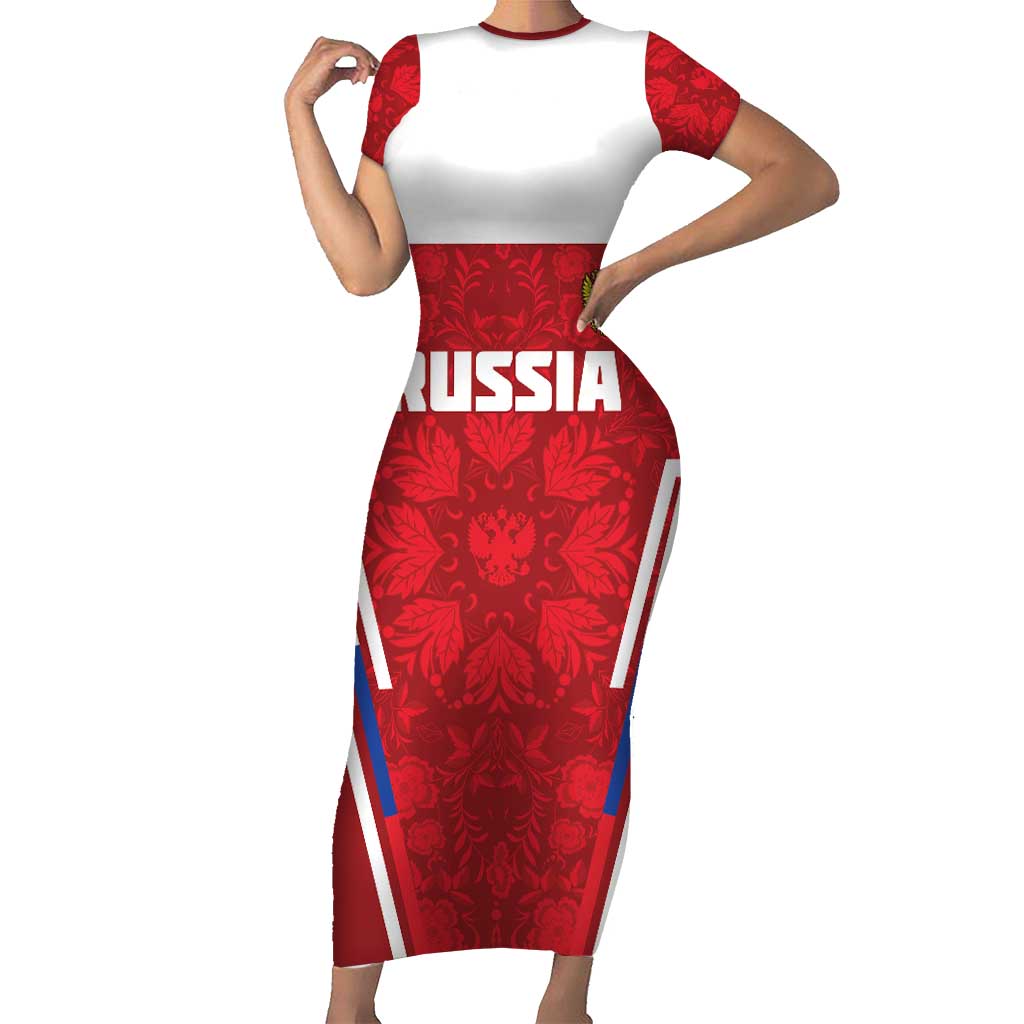 Custom Russia Football Short Sleeve Bodycon Dress Red Eagle Spirit - Wonder Print Shop