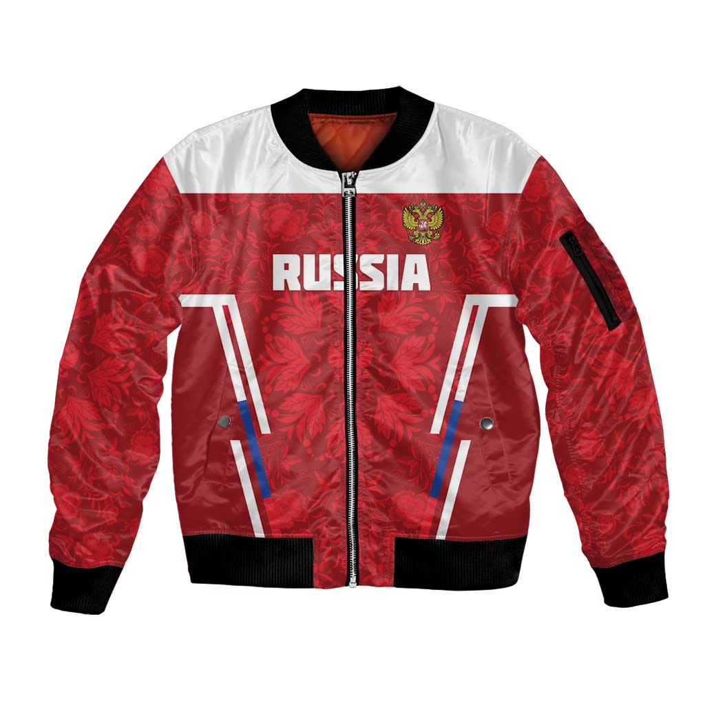 Custom Russia Football Sleeve Zip Bomber Jacket Red Eagle Spirit - Wonder Print Shop