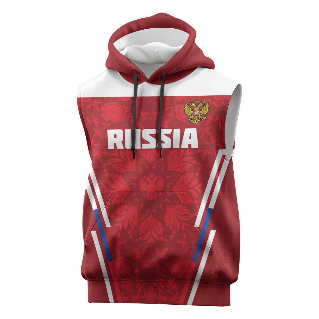 Custom Russia Football Sleeveless Hoodie Red Eagle Spirit - Wonder Print Shop