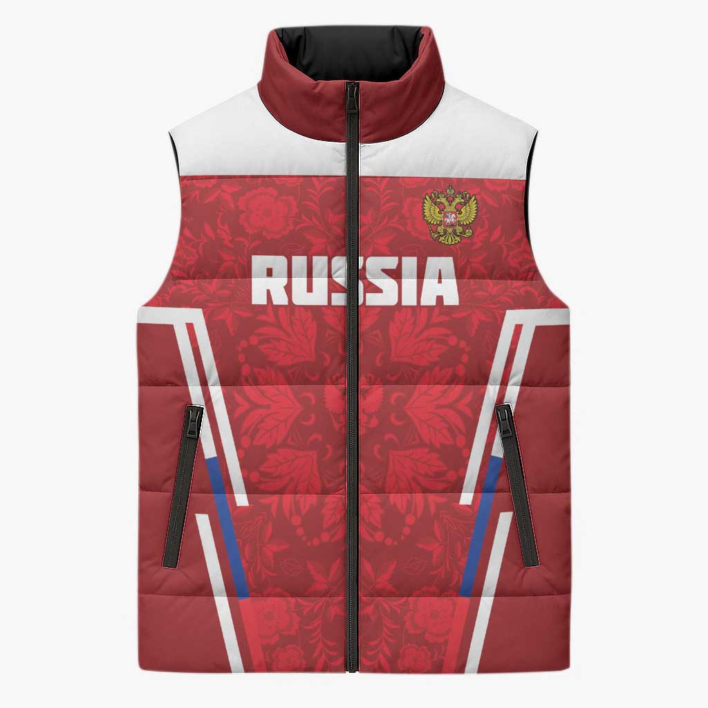 Custom Russia Football Sleeveless Puffer Jacket Red Eagle Spirit - Wonder Print Shop